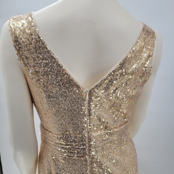 Kate Kasin Evening Gown Womens 8 Gold Sequined V-Neck Formal Prom Bridesmaid New - Picture 15 of 16